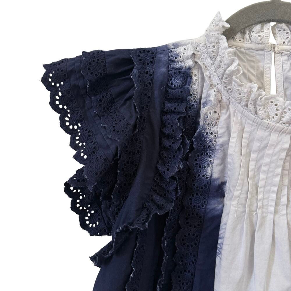 Sea New York Evelyn Eyelet Ruffle Tie Dye Blouse Blue White Size XS - Picture 5 of 8